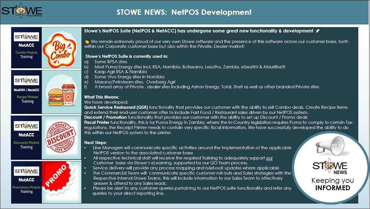 Stowe News bulletin: NetPOS Development