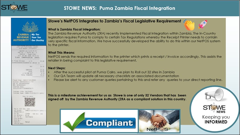 Stowe News bulletin: Puma Zambia Fiscal Integration