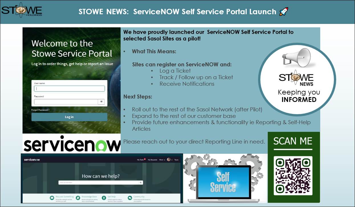Stowe News bulletin: ServiceNOW Self Service Portal Launch